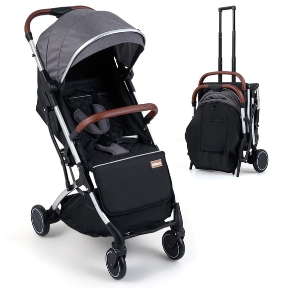 INFANS Travel Stroller, Lightweight Compact Baby Stroller for Airplane with One-Hand Fold, Multi-Position Recline, Canopy, 4 Wheel Suspension, Storage Basket