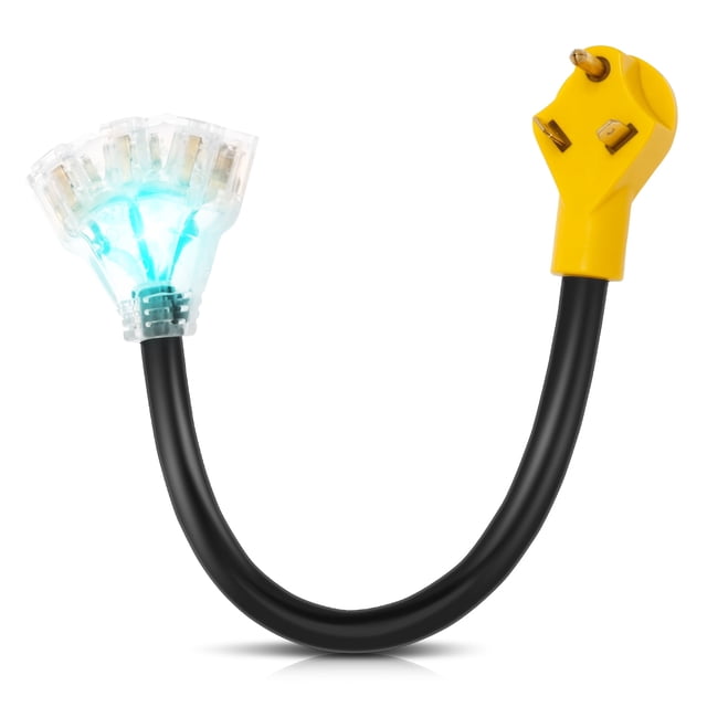 30 Amp to 20 Amp Adapter Universal RV Distribution Adapter with LED Indicator Light for Camping Construction Industrial Use-yellow-