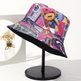thumbnail image 4 of Chapeau de Seau pour la Protection Solaire Chapeau de Pêcheur pour l'Été Rétro Graffiti Chapeau de Seau Réversible pour les Hommes Femmes Pêcheur à Large Bord, 4 of 5
