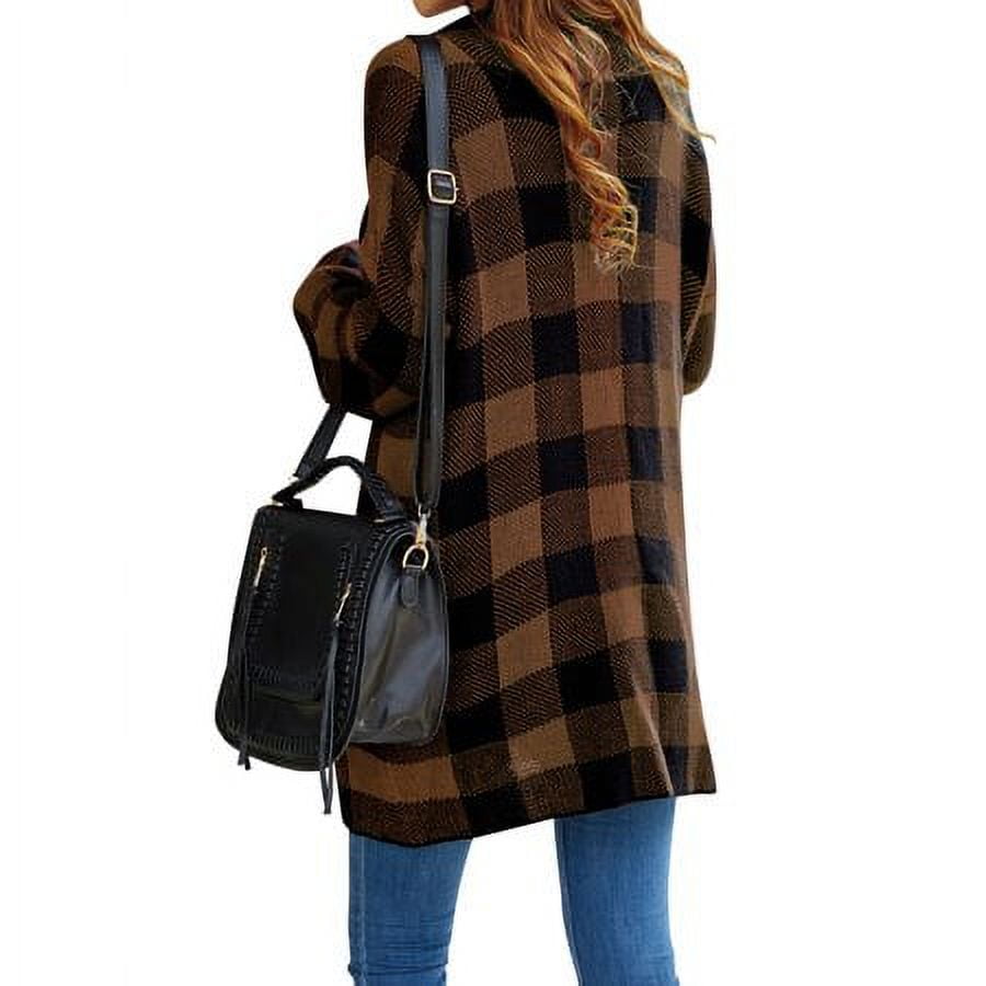 ZXSXSY Women Plaid Printed Open Front Pockets Long Sleeve Winter