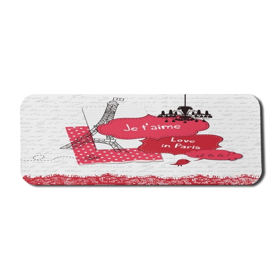 Eiffel Tower Computer Mouse Pad, Je T'aime Love in Paris Oh La La Calligraphy, Rectangle Non-Slip Rubber Mousepad Large, 31" x 12" Gaming Size, Grey Dark Coral, by Ambesonne