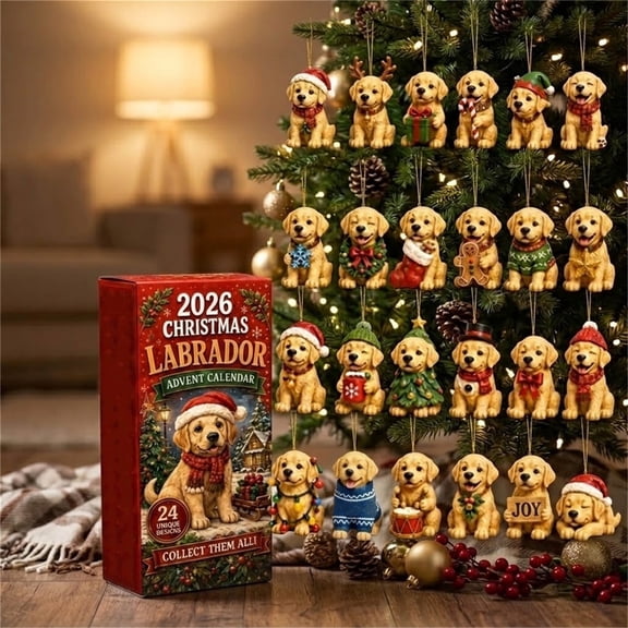 2026 Advent Calendar with 24 Mini Ornaments, Christmas Countdown Surprise Box, Themed Collectible Hanging Decorations Gift Set - Labrador