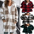 thumbnail image 6 of MORTTIC Women's Plaid Hooded Zip-Up Jacket Long Sleeve Loose Fit Coat with Pockets Winter Warm Wear Black，S, 6 of 11