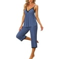 thumbnail image 4 of INSPIRE CHIC Women's Pajama Set Cami Top with Pants Lounge 2 Pcs Sleepwear Knit Waffle 2XL Gray-Blue, 4 of 5