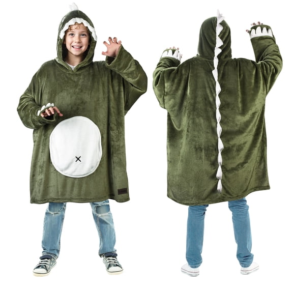 Solaris Oversized Blanket Hoodie for Kids 7-15, Super Cozy & Snuggly Wearable Blanket for Boys & Girls, Perfect Gift for Kids, Green Dinosaur