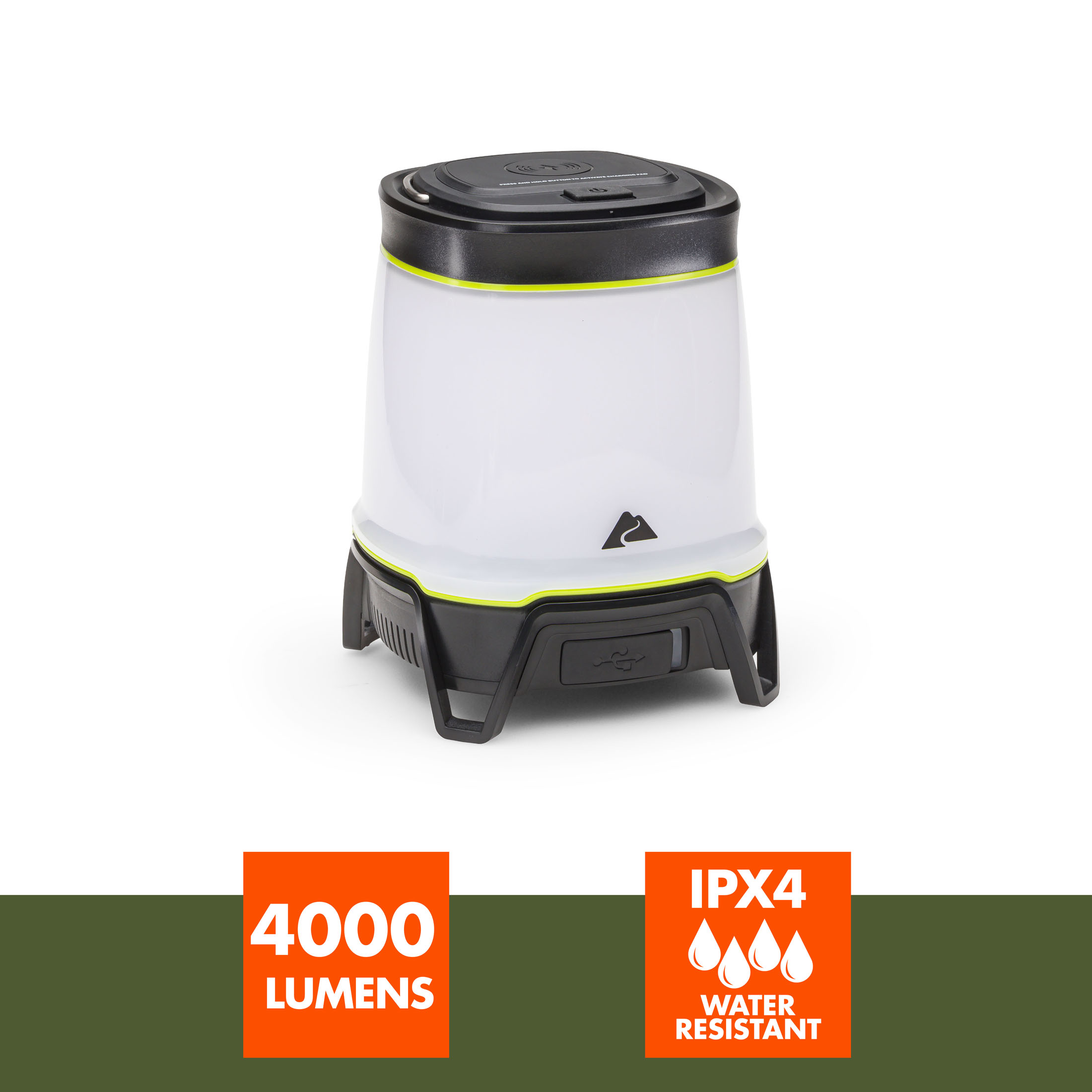 Lámpara LED recargable de 4000 lúmenes con base de carga inalámbrica Qi, 4 modos de luz, resistente al agua, verde y gris 3