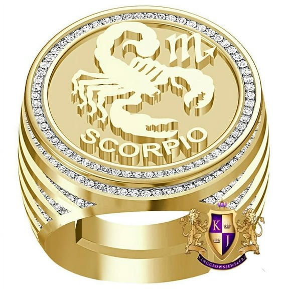 Real Genuine Diamond 1.00 Cwt. Zodiac Sign Scorpio Astrology Band 10k Gold On Men's Ring