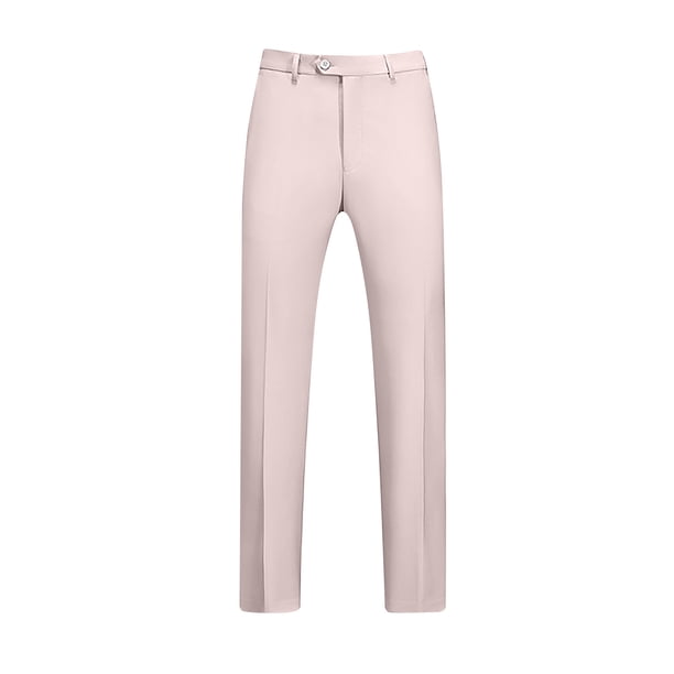 Pantalones de traje casuales con bolsillos y botones de color liso para hombre
