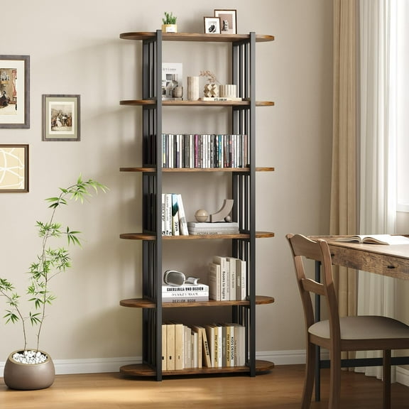 Ataucjin 6 Tiers Book Shelf,Home Office Bookshelf Storage Organizer,Vintage Industrial Style Bookcase,Rustic Book Case with Open Frame,Free Standing Storage Shelving Unit for Bedroom,Living Room
