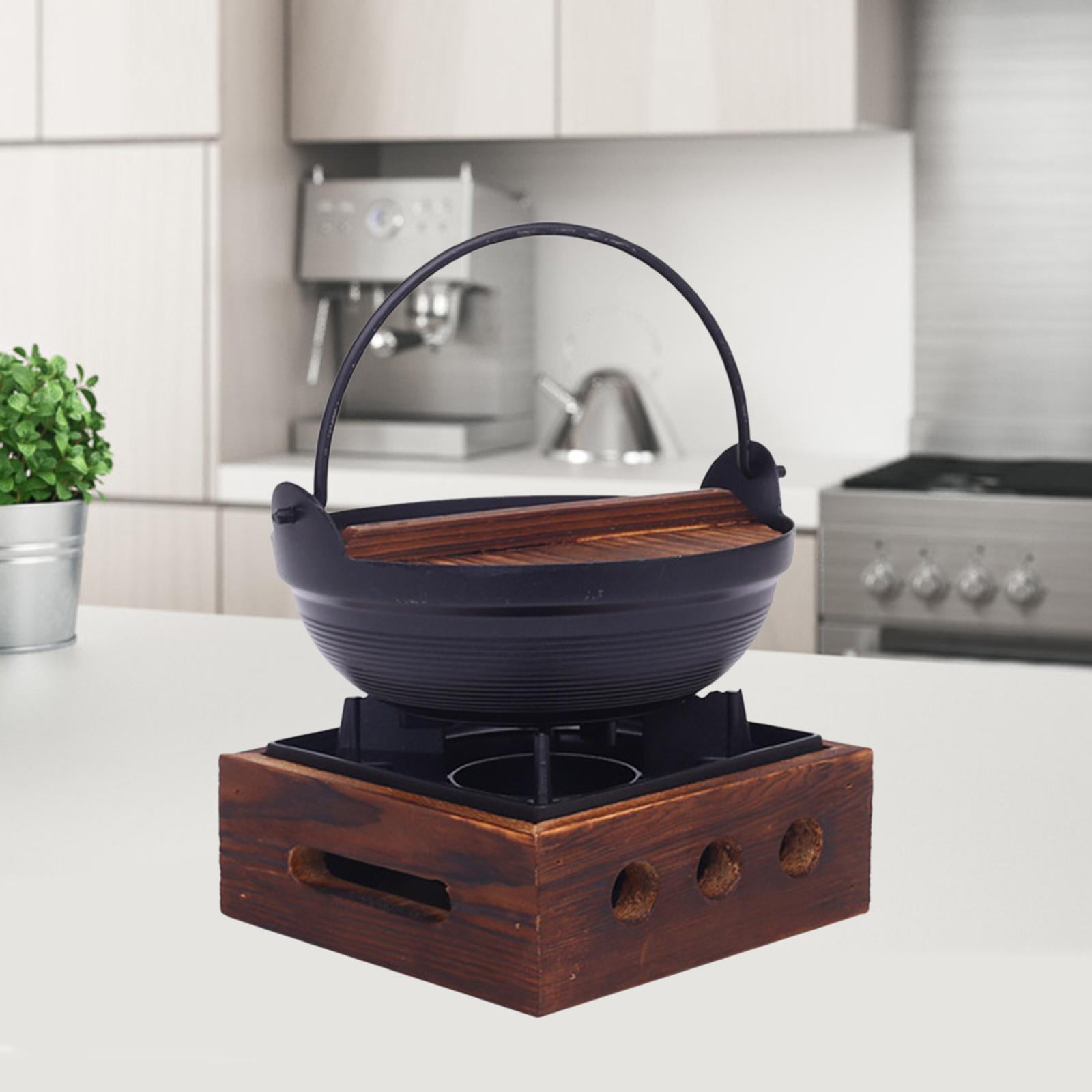  Yardwe Japanese Style Cast Iron Sukiyaki Pot, Sukiyaki Hot Pot  Wooden Lid and Furnace for Home Kitchen : Home & Kitchen