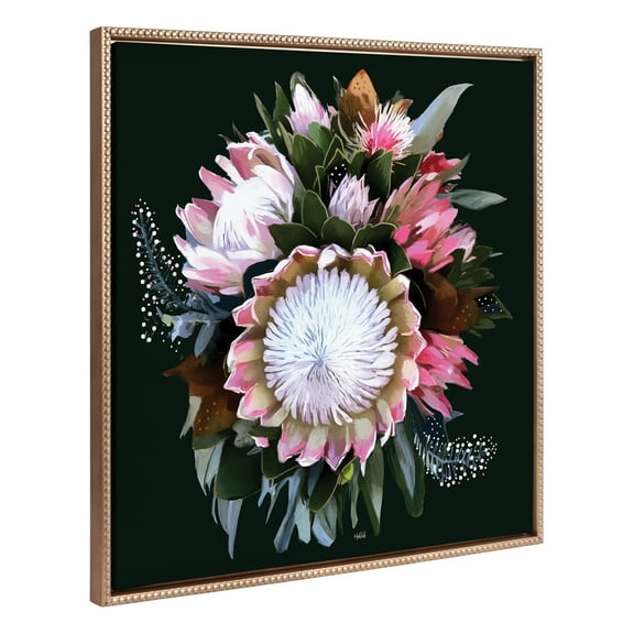 Kate and Laurel Sylvie Beaded Peninsula Wild Flower Vintage Framed Canvas Wall Art by Inkheart Designs, 30x30 Gold, Modern Floral Bouquet Wall Decor