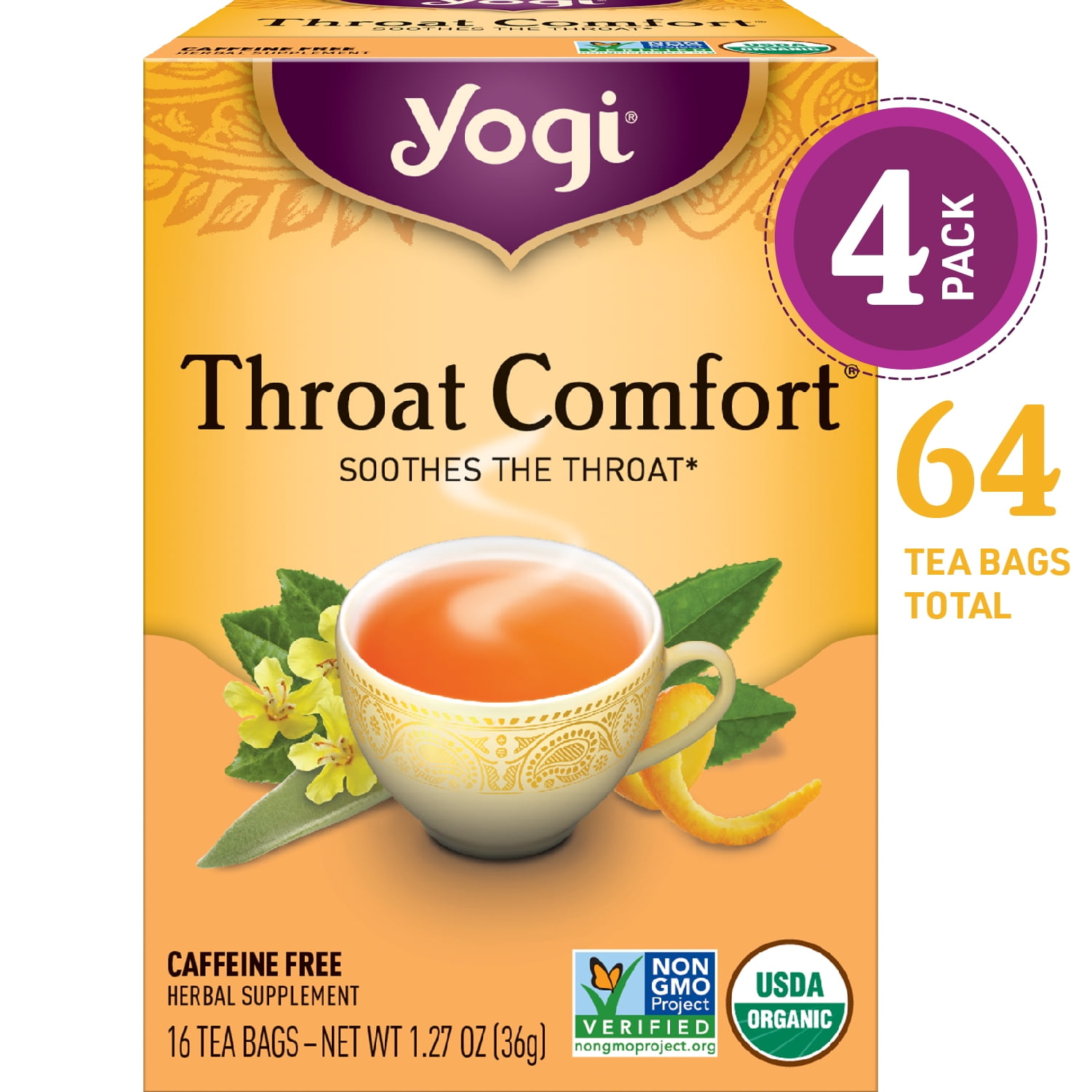 Yogi Tea - Throat Comfort Tea, Tea Bags, 16 Ct, 1.27 OZ (pack of 4)