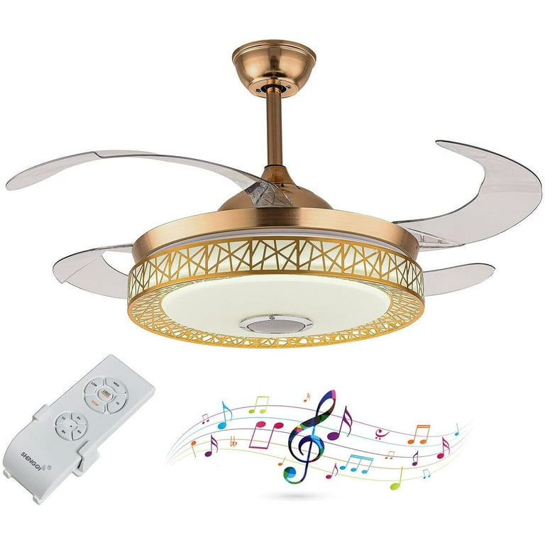 WUZSTAR Retractable Ceiling Fan Light 42Inch Bluetooth Speaker LED