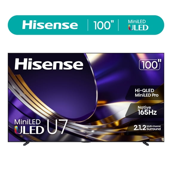 Hisense 100" U7 Mini-LED ULED 4K UHD Smart Google TV (100U7SG, 2026 Model) - Hi - QLED MiniLED , Native 165Hz, VRR 330, HDR10 , Dolby Vision, IMAX Enhanced, Hi-View AI Engine Pro