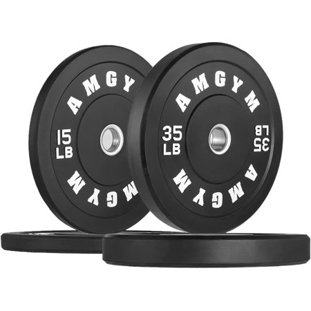 AMGYM LB Bumper Plates Olympic Weight Plates, Bumper Weight Plates, Steel Insert, Strength Training (100lb Set)