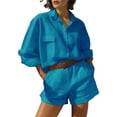 thumbnail image 2 of Costeam Womens 2 Piece Solid Matching Outfit Long Sleeve Crew Neck Top High Waist Wide Leg Pants Side Slip Pockets Soft Stretch Loose Casual Loungewear Two Piece Set, 2 of 5