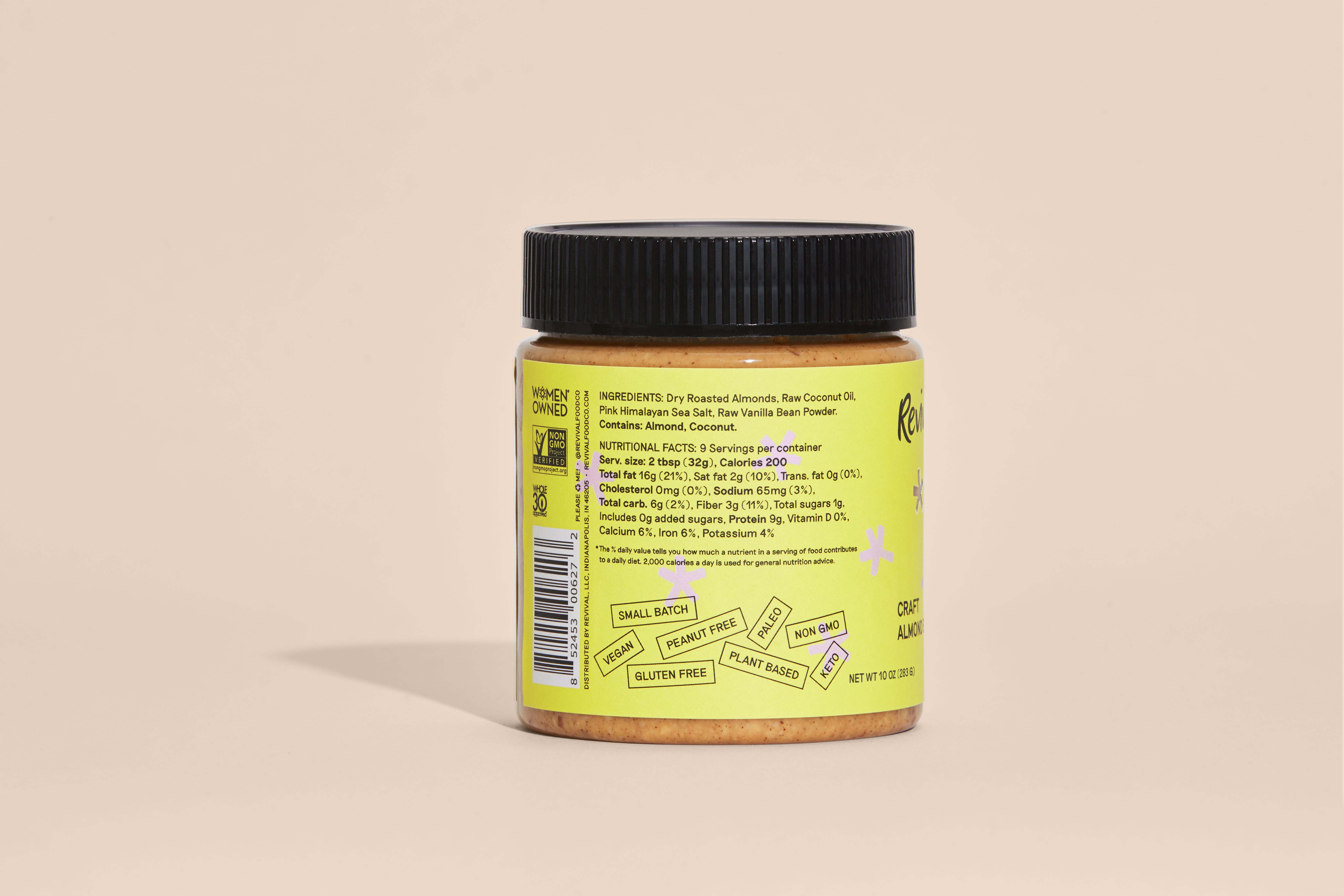 Revival Craft Almond Butter, No Sugar Added,  Vanilla Sea Salt, 10oz