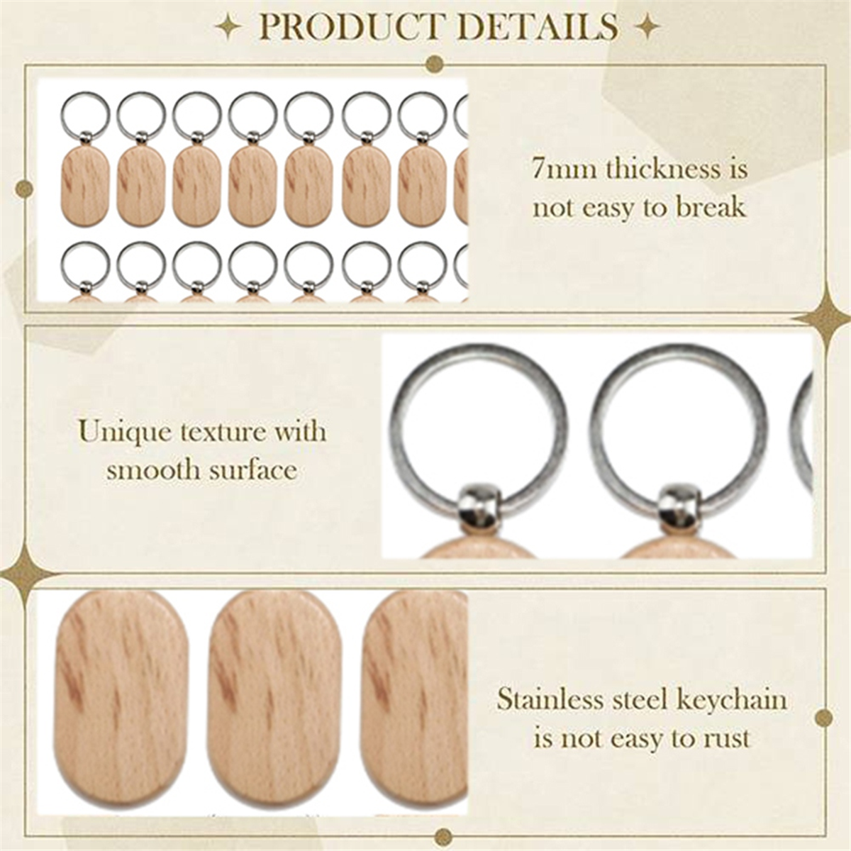 50 Pieces Blank Wooden Key Tag Key Engraving Blanks Unfinished Wood Keychain Key Ring Key Tags for DIY Crafts Style 16