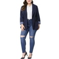 thumbnail image 3 of MODA NOVA Juniors Plus Size Stripe Cuff Notched Lapel Casual Blazer, 3 of 7