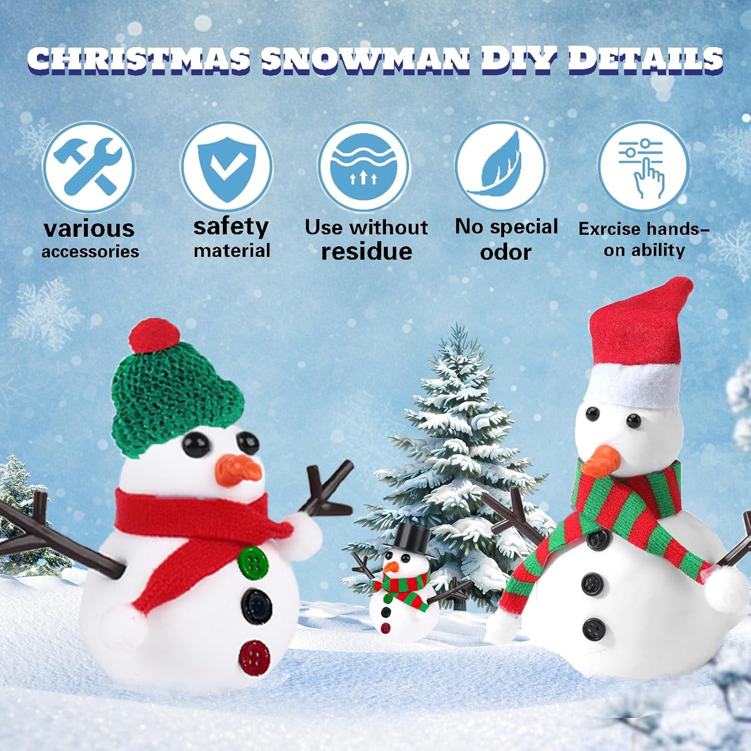 12Pack Build a Snowman Kit - Christmas Crafts,Air Dry Clay Snowman Crafts,Modeling Clay Snowman DIY Kit,Christmas Crafts Xmas Holiday Party Decor Gift