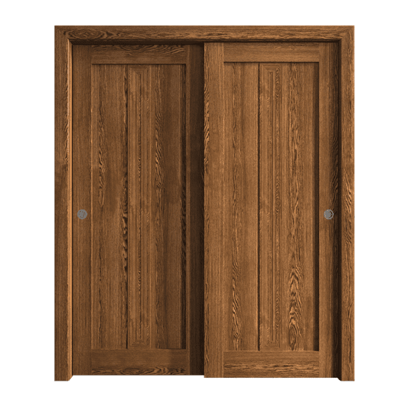 Sliding Closet Bypass Doors 36 x 80 inches | Ego 5006 Cognac Oak | Rails Hardware Set | Wood Solid Bedroom Wardrobe Doors