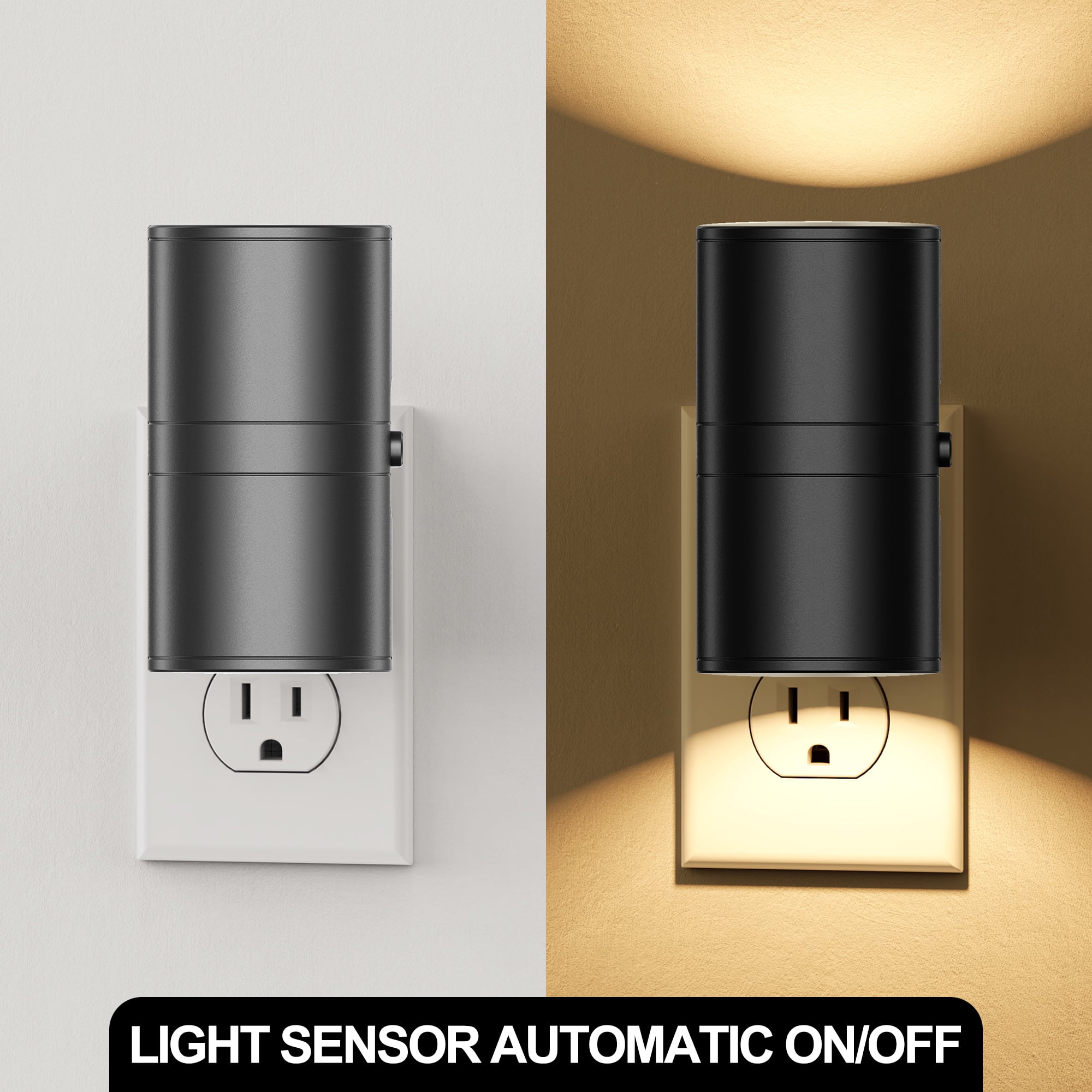 YANSUN 2-Pack Plug-in LED Night Light, Dimmable 3000K Warm White Cylinder Wall Sconce with Slide Switch, Space-Saving Design for Bedroom, Hallway