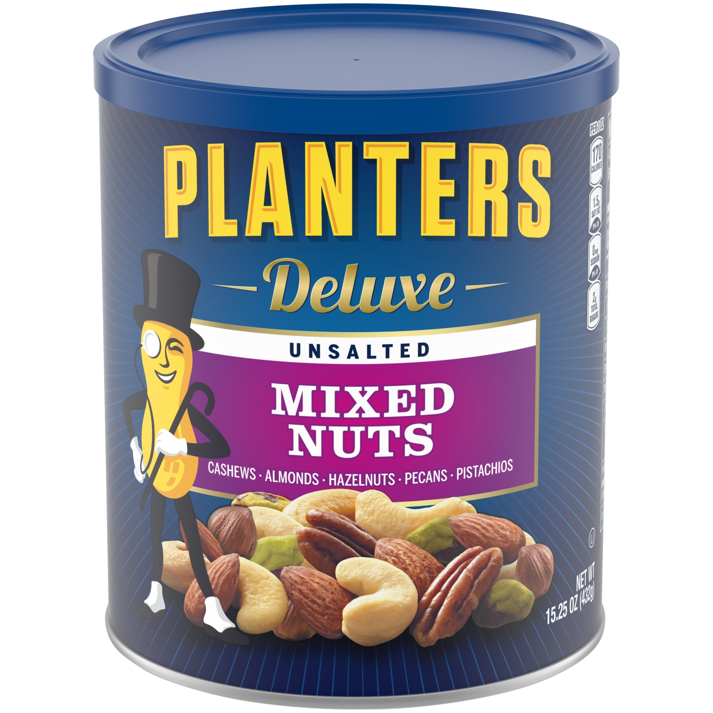 Planters Deluxe Unsalted Mixed Nuts with Almonds, Hazelnuts, Pecans & Pistachios, oz Canister - Walmart.com