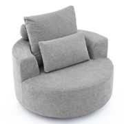 Fumahaus Upholstered Swivel Accent Chair, Oversized Comfy Round Sofa Chair with Two Pillows, Leisure Sofa Chair for Living Room Bedroom, Light Gray
