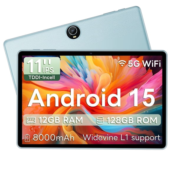 11inch Android 15 Tablet, 12GB 128GB 1TB, Support Face Unlock, 8000mAh Large Battery 18W Fast Charging , Octa-Core Processor, Dual Cameras, Dual WiFi6, Bluetooth,HD Touchscreen Display PC