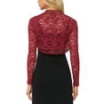 thumbnail image 3 of INSPIRE CHIC Valentine's Day Floral Lace Shrug for Women's Ruffle Evening Long Sleeve Open Front Cropped Cardigan M Dark Red, 3 of 6
