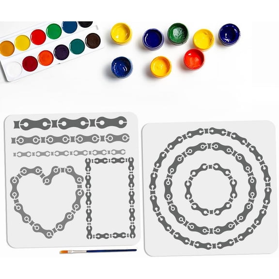 8 Styles Chain Stencils 11.8×11.8inch Chain Love Rectangle Circle Painting Stencil with Paint Brush Geometric Iron Chain Drawing Stencil for Canvas Wall Furniture Decor DIY Art Crafts White