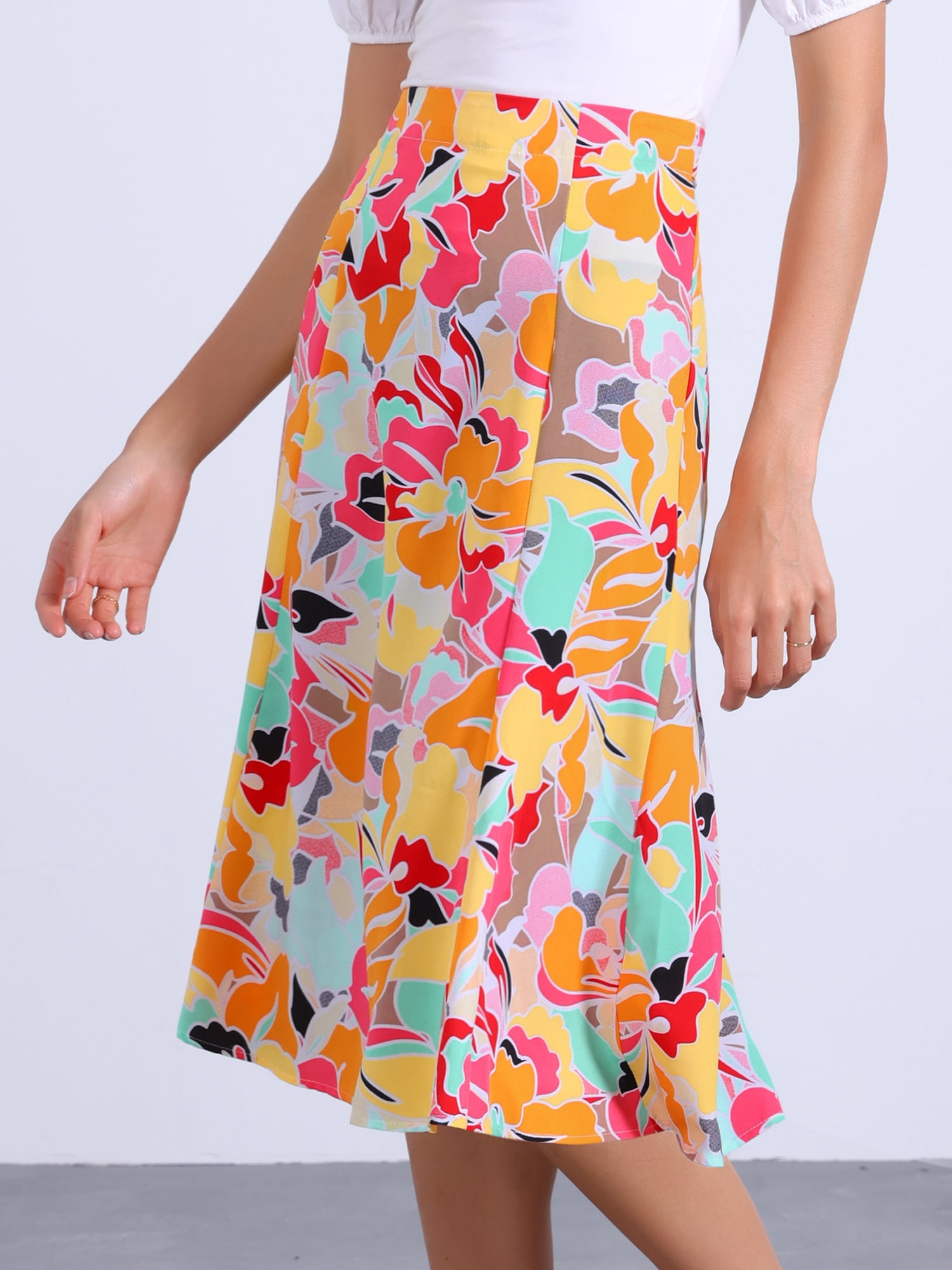 DARING DIVA Women's Floral Midi Peasant Elastic Waist A-Line Skirt M Abstract Floral
