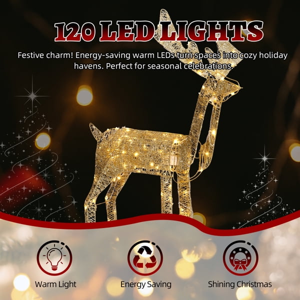 Alvantor 3.75 ft Motorized Reindeer with Shaking Head and 120 Warm White LED Lights, Indoor and Outdoor Christmas Decorations