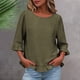 thumbnail image 1 of TaTaai Women's Casual Washed Wrinkle Solid Color Crew Neck 3/4 Sleeve Tops Soft Comfortable Fashion Pullover Blouses Versatile for Daily Home Office Gift, 1 of 5