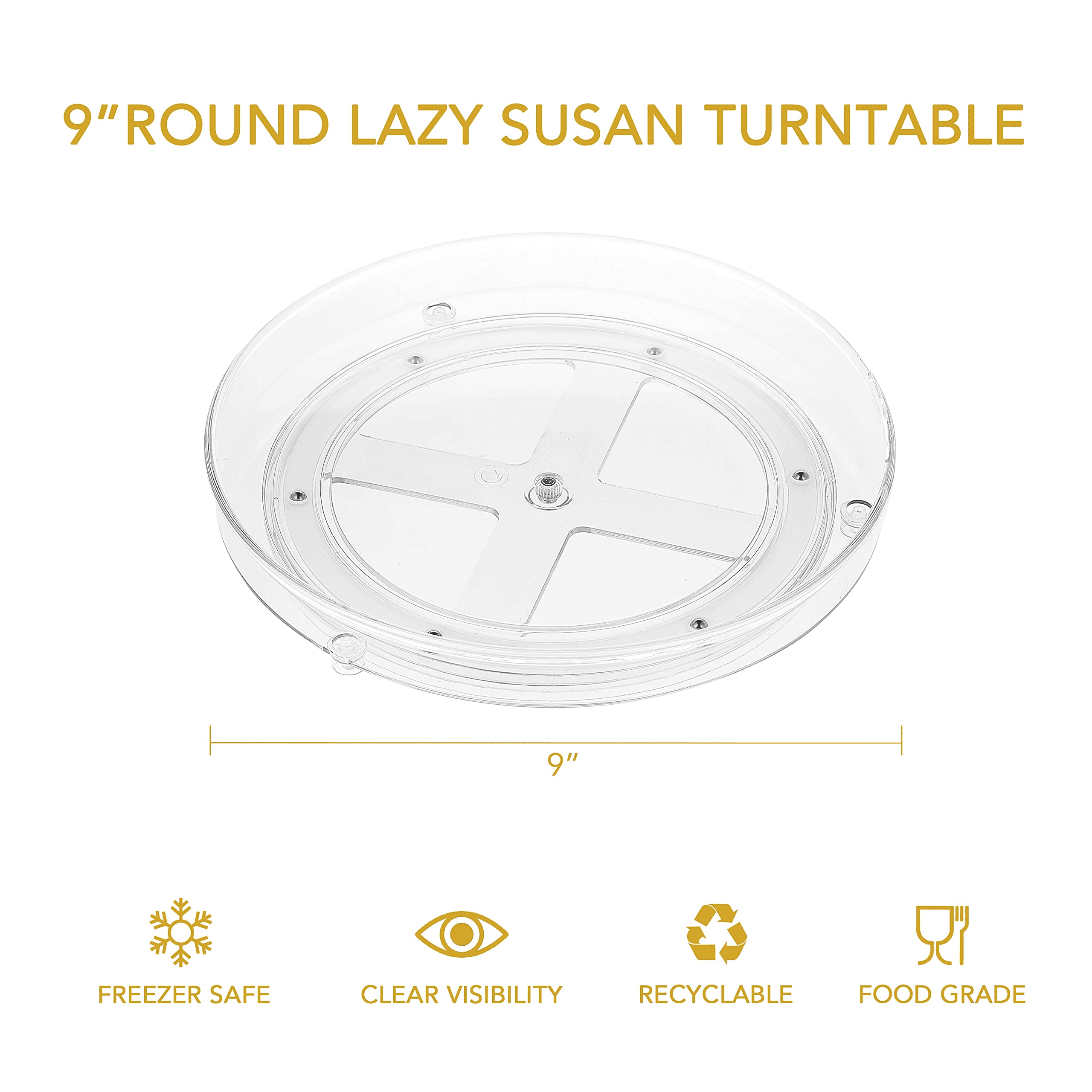 2 Pack Lazy Susan Cabinet Organizer 9" Clear Plastic Turntable Organizer Rotating Spice Rack Kitchen Storage Cosmetic Makeup Organizers for Pantry, Countertop, Fridge, Shelf, Vanity, Bathroom