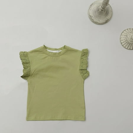 BLTIBY 2025 Toddler Girls T-shirt Summer Ruffle Sleeve Short Sleeve Solid Color Lace Tee Kids Round Neck Casual Fashion Pullover Tops Green 4-5 Years BLTIBY 2025 Toddler Girls T-shirt Summer Ruffle Sleeve Short Sleeve Solid Color Lace Tee Kids Round Neck Casual Fashion Pullover Tops Green 4-5 Years