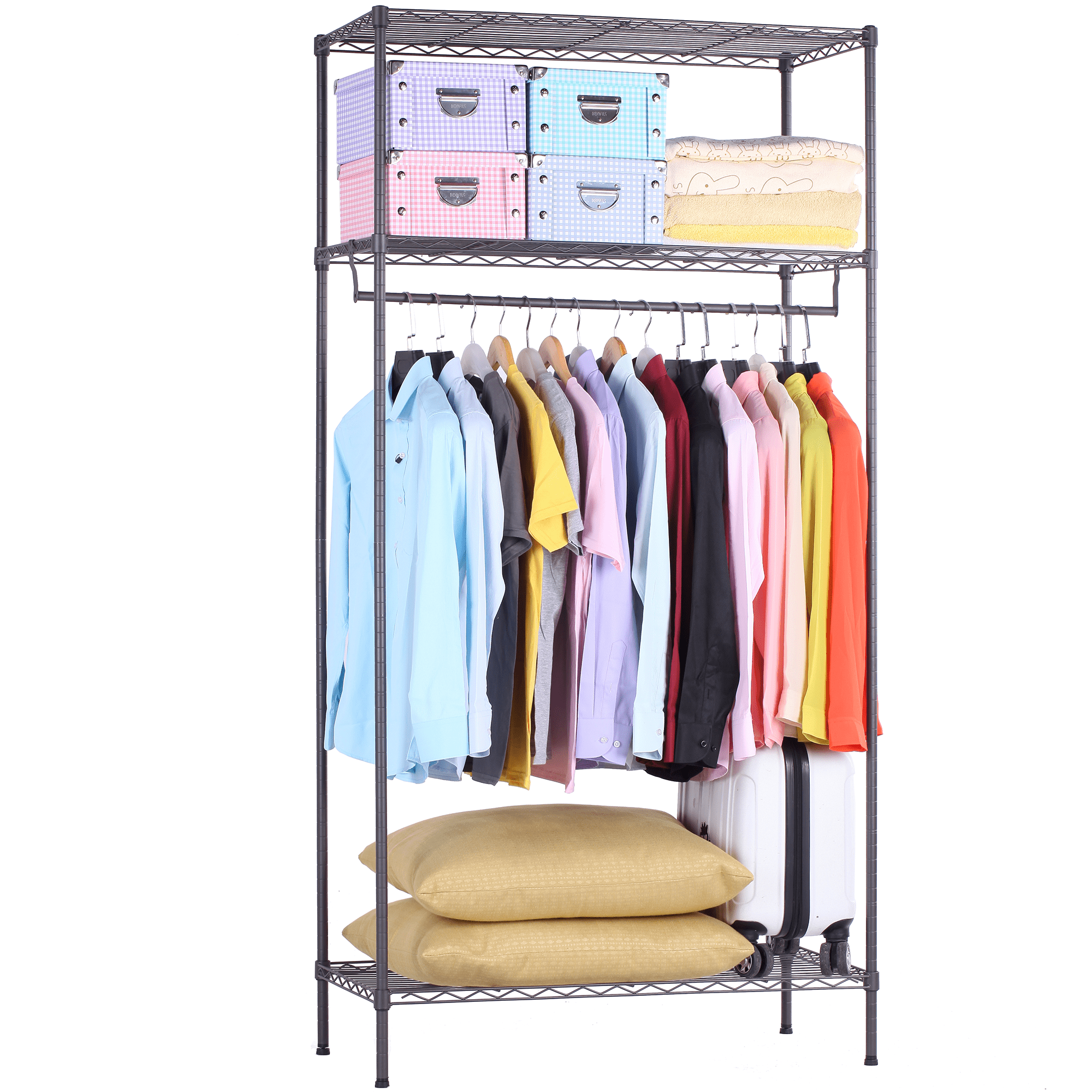 Sesslife Hanging Closet Shelves with Shelves, Clothing Storage