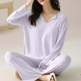 thumbnail image 5 of SuTry Womens Pajamas Sleepwear Set Soft Cozy Loose Long Sleeve Round Neck Solid Color Pajama Home Homewear Pajamas for Women Set(Purple,2XL), 5 of 6