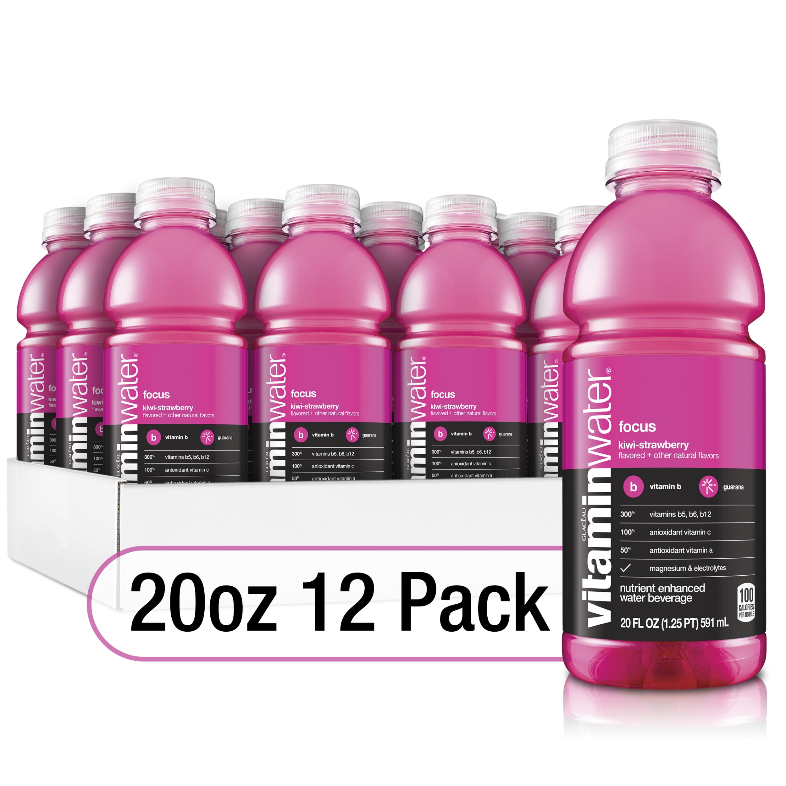 vitaminwater focus electrolyte enhanced water w/ vitamins, kiwistrawberry drinks, 20 fl oz, 12