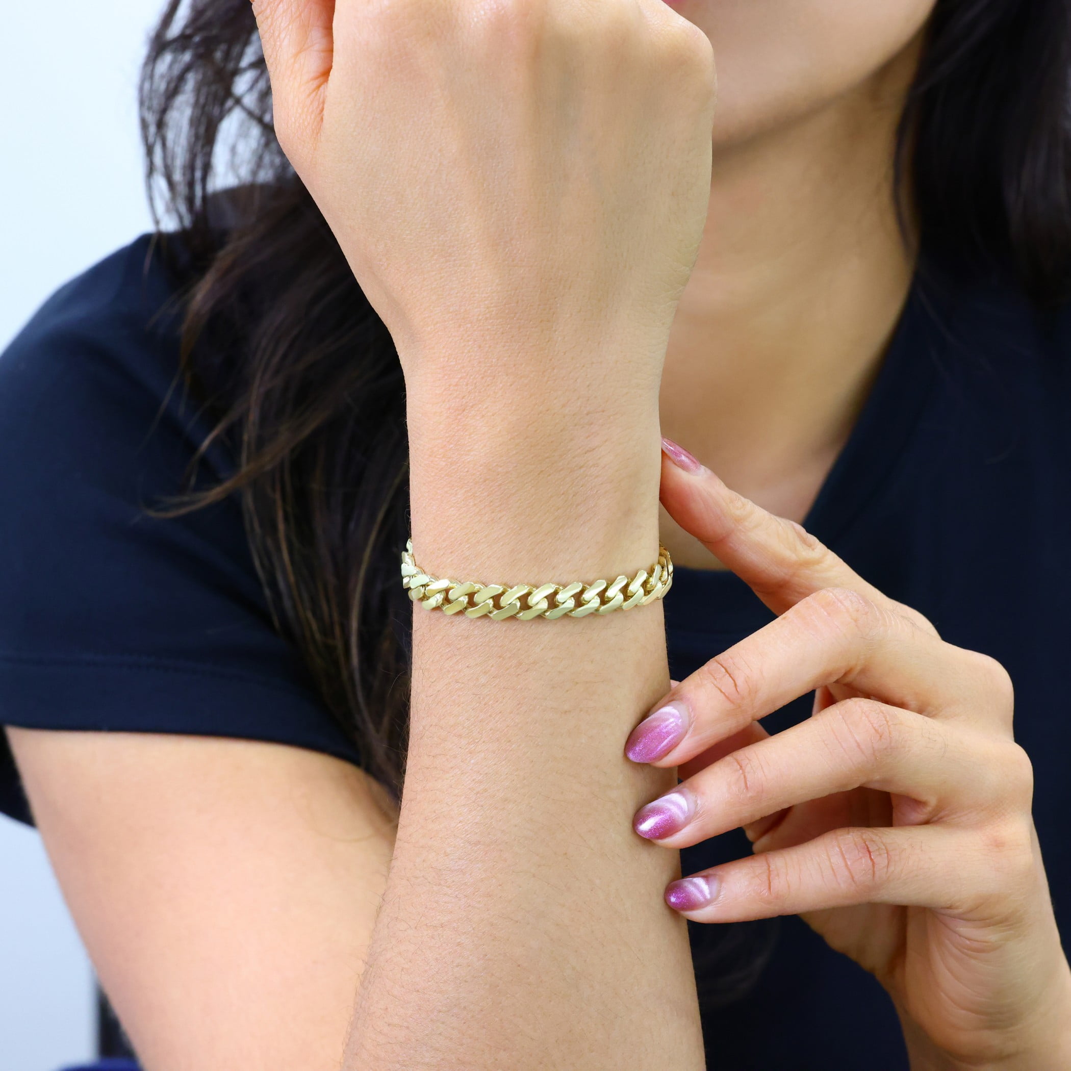 Nuragold 14k Real Yellow Gold Royal Monaco 7.5mm Miami Cuban Link Bracelet (7"-9") Italian Jewelry for Men & Women