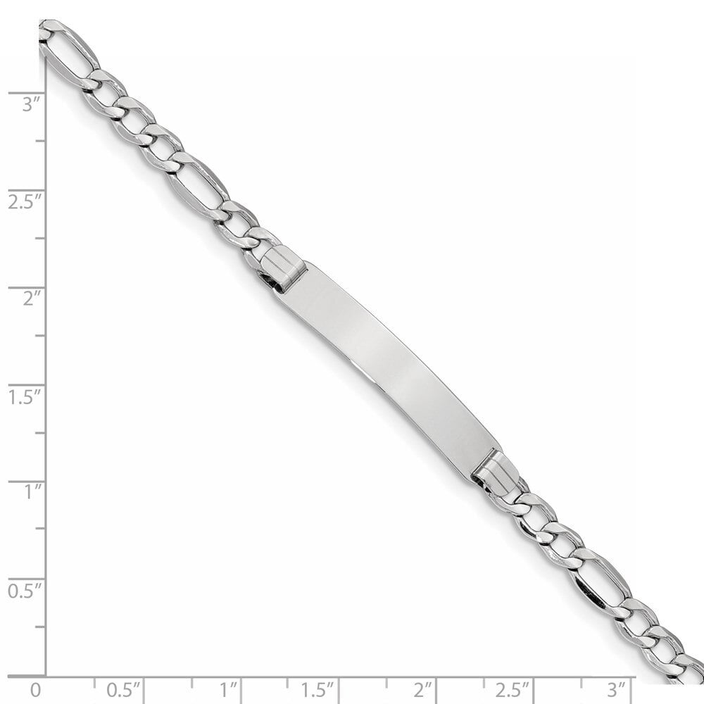 14K White Gold Polished ID with Semi-Solid Figaro Bracelet 8 inches