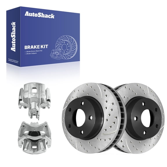 AutoShack Front Vented Drilled & Slotted E-Coated Brake Rotors Calipers 4-PC Brake Kit Replacement for 2008-2017 Mitsubishi Lancer ShadowGuard 10.87" (276 mm)