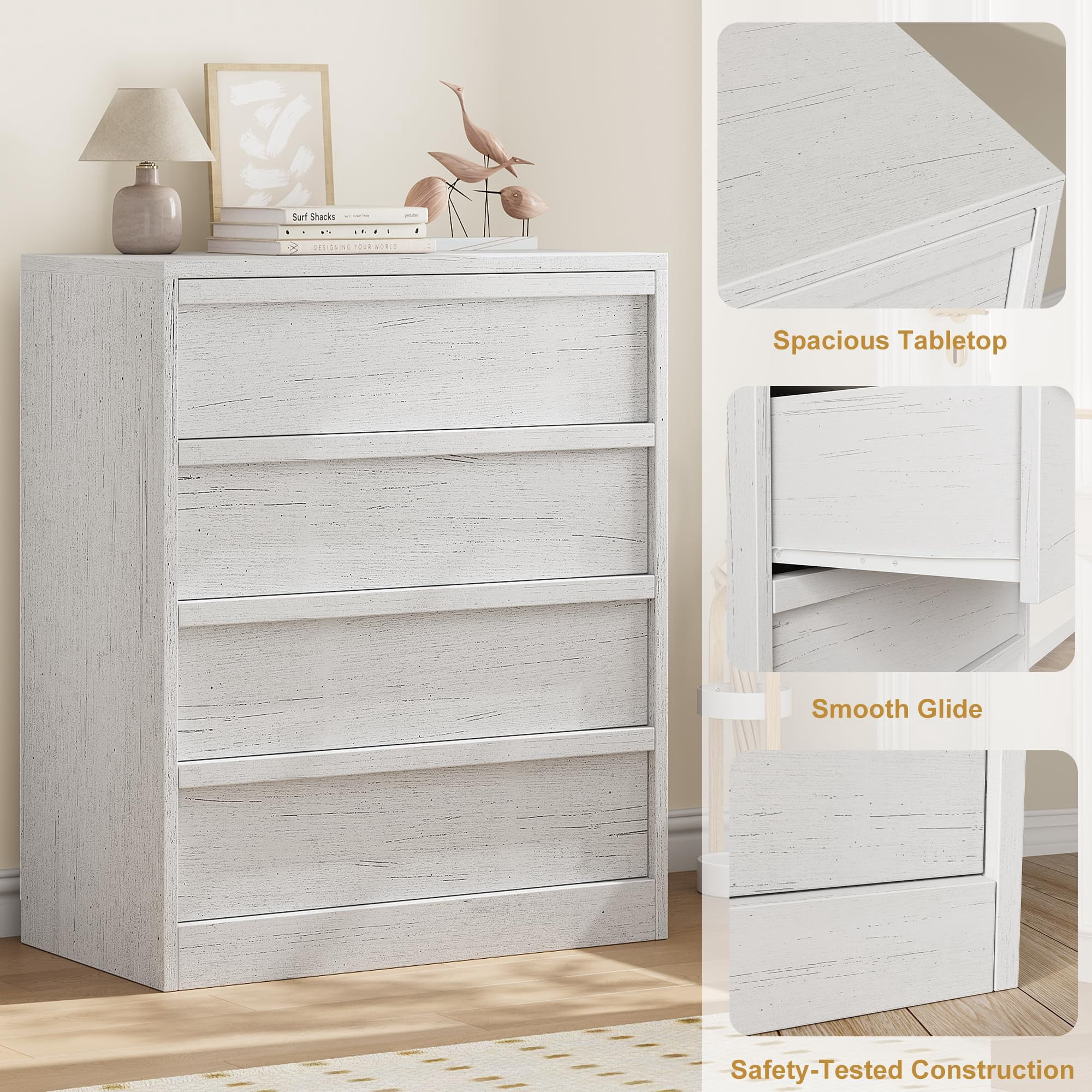 Modern 4-Drawer Dresser for Bedroom - Spacious Storage Cabinet - Versatile bedside table or Bedside Table for Living Room, Nursery, Entryway