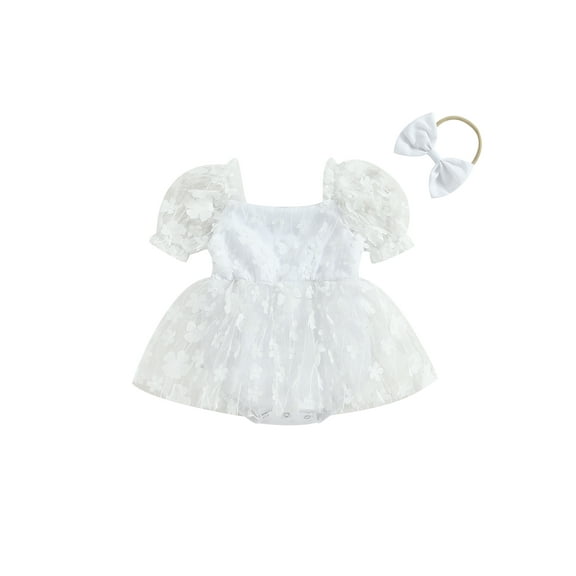 BemeyourBBs Newborn Baby Girl 3D Flower Romper Dress 2 Piece Outfits Short Sleeve Princess Tutu Dress with Cute Headband Set Cute Infant Summer Clothes