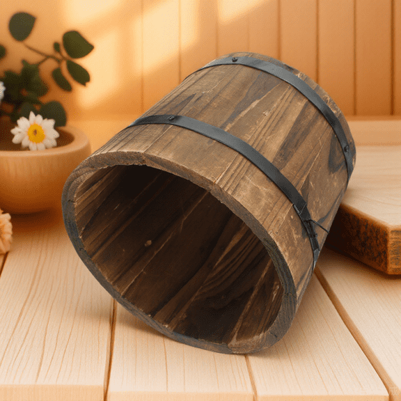 STOBOK Patio Garden Planter Wooden Barrel Shape Planting Container for Outdoor 1Pcs