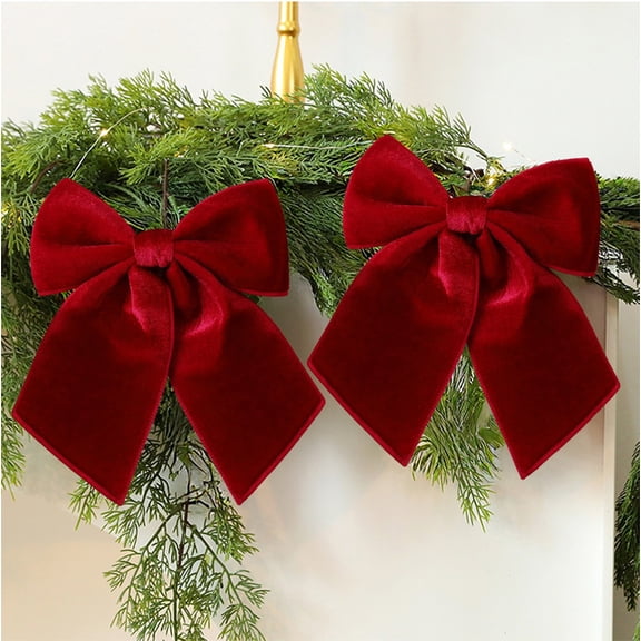 Velvet Christmas Bows 2-Pack for Tree Decorations and Gift Wrapping - Small Holiday Accents for Wreaths, Crafts, and Party Decor, Perfect for Home Festive Settings(Wine)