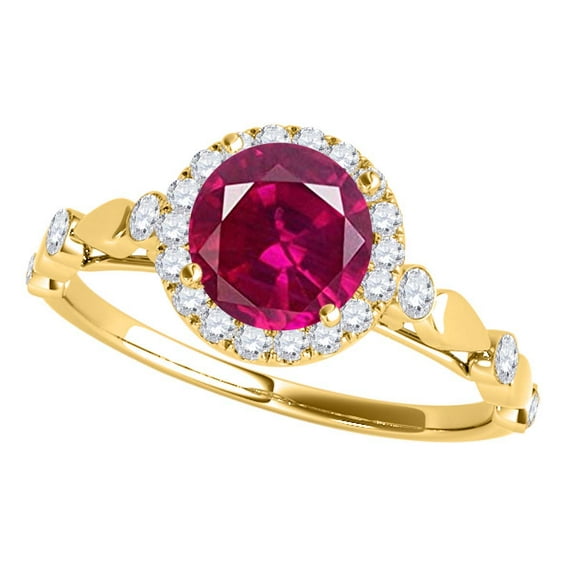 Aonejewelry 1.20 Ct. Halo Ruby and Diamond Engagement Wedding Ring In 14k Solid Yellow Gold