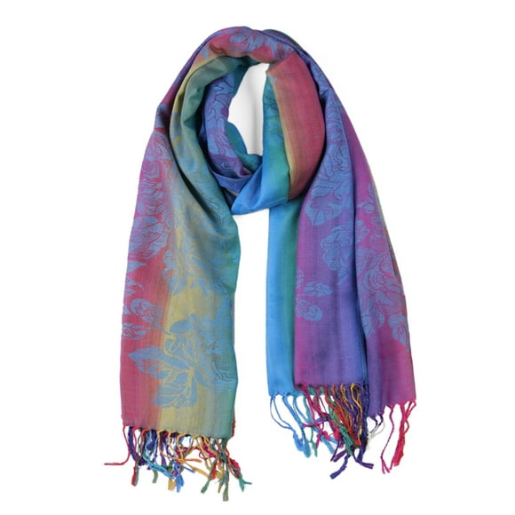 Bufanda Color Degradado Para Mujeres Borla Suave Envoltura Envoltura Multicolor Floral Azul 71"x27.5"