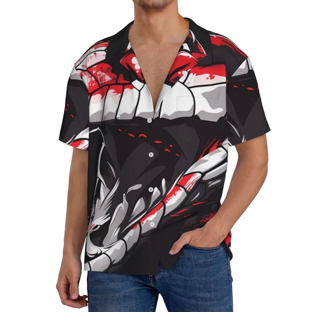 Fotbe Fierce Red Viper Graphic Art Camisa Estampada de Manga Corta para Hombre, Casual de Verano, Estilo Playero, Sin Arrugas-XX-Large