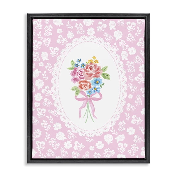 Stupell Industries Pink Feminine Bouquet Black Framed Floater Canvas Wall Art, design by Corinne Haig